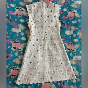 Sheer Lace Fit & Flare Dress w Cut Out Star Pattern